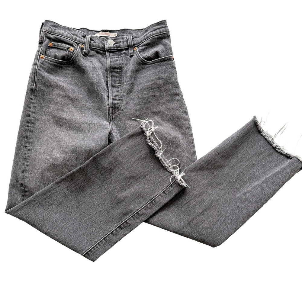 Levis Premium Ribcage Straight Gray Denim High Rise Button Fly Jeans 28 Mens